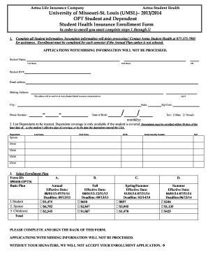 Aetna Student Health Insurance Enrollment Form