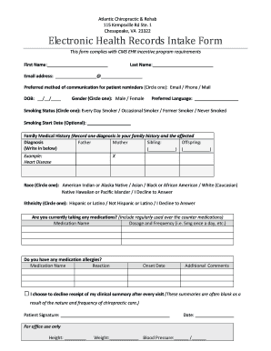 Electronic Health Records Intake Form