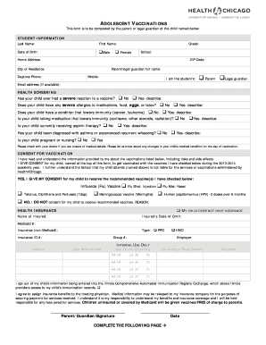 Adolescent Vaccination Consent Form