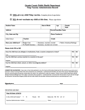 Tdap Vaccine Consent Form