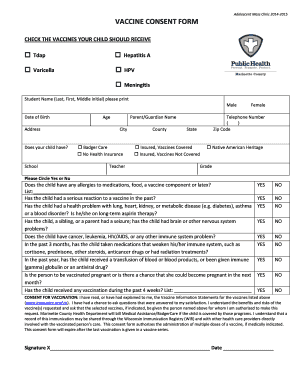 Adolescent Mass Clinic Vaccine Consent Form