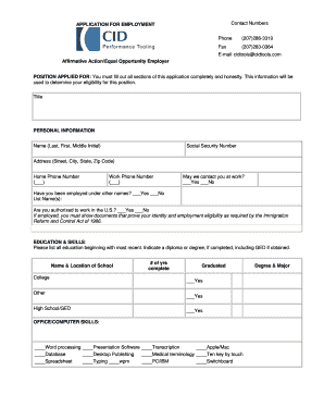 Application for Employment Form
