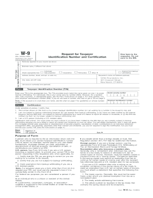 Form W-9 Request for Taxpayer Identification Number and Certification