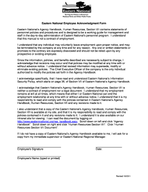 Eastern National Employee Acknowledgment Form