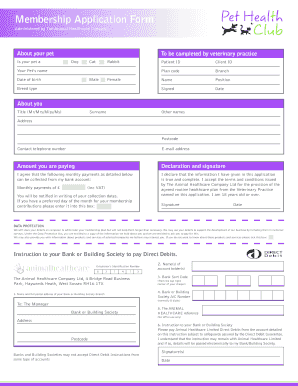 Pet Health Club Membership Application Form