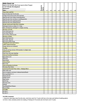 American Red Cross Level 3 Swimming Skills Checklist