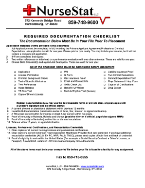 NurseStat Job Application and Documentation Checklist