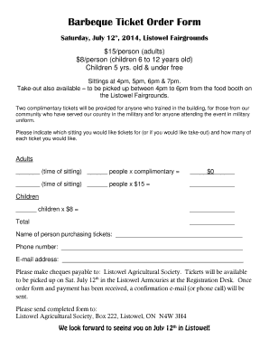 Barbeque Ticket Order Form - Listowel Fair