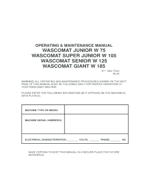 OPERATING amp MAINTENANCE MANUAL WASCOMAT JUNIOR W