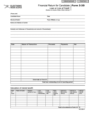Financial Return for Candidate Form 2-3D