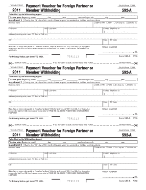 California Form 592-A 2011 Member Withholding