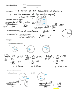 Arc Length Worksheet