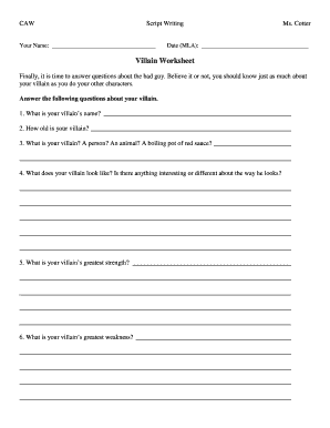 Villain Character Worksheet
