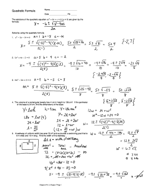 Quadratic Formula Worksheet