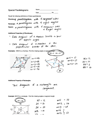 Special Parallelograms Worksheet