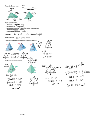 Regular Pyramid Surface Area Worksheet