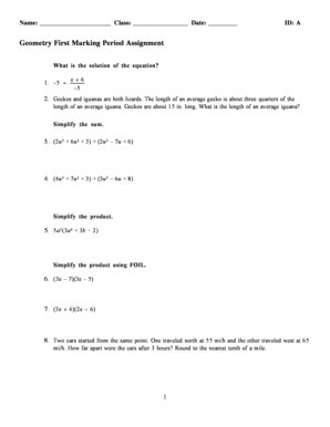 Geometry First Marking Period Assignment