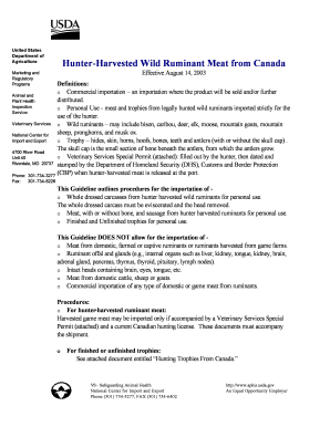 USDA Veterinary Services Special Permit for Importing Hunter-Harvested Wild Ruminant Meat