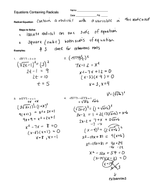 Radical Equation Worksheet