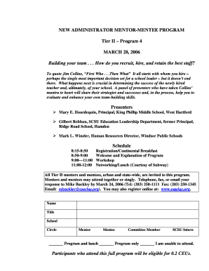Fillable Online NEW ADMINISTRATOR MENTOR-MENTEE PROGRAM Tier II Program ...