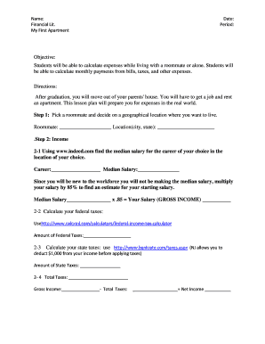 My First Apartment Financial Literacy Lesson Plan