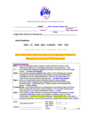 Elks Lodge Public Relations Report