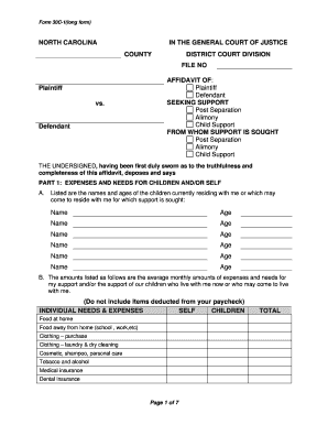 North Carolina Affidavit of Support