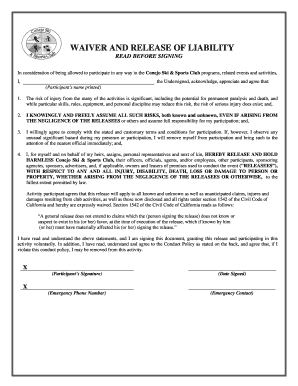 Liability Waiver for Conejo Ski & Sports Club