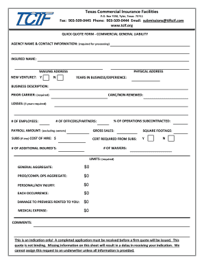 Texas Commercial General Liability Quick Quote Form
