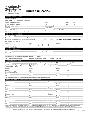 Credit Application for Animal Supply Company
