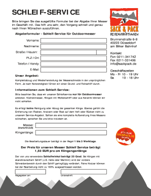 Abgabeformular ­ Schleif­Service für Outdoormesser