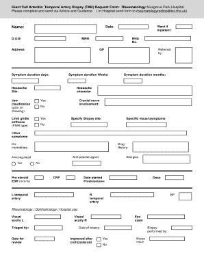 Temporal Artery Biopsy Request Form