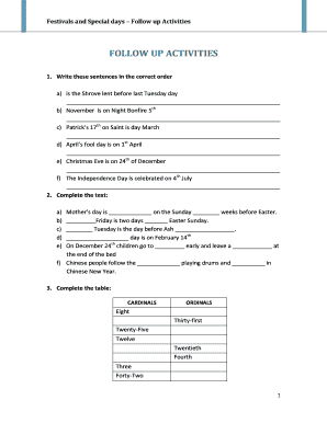 Festivals and Special Days Worksheet