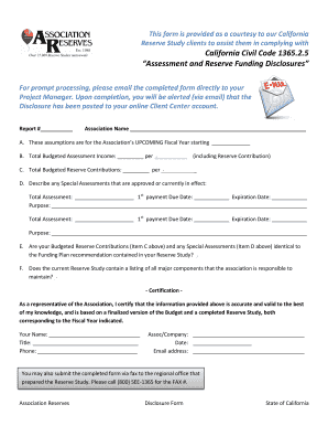 California Reserve Study Disclosure Form
