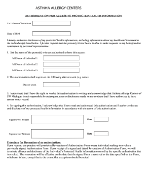 Authorization for Access to Protected Health Information