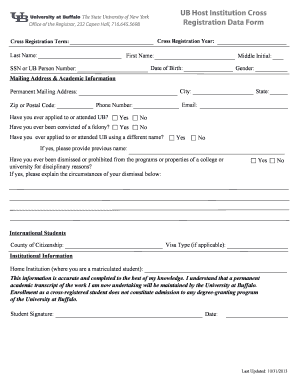 University at Buffalo Cross Registration Data Form