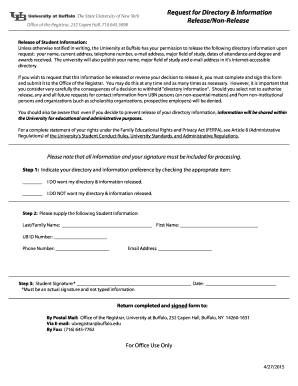 University at Buffalo Student Information Release Form
