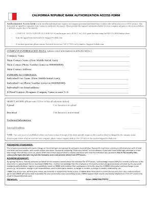 California Republic Bank SFTP Access Authorization Form