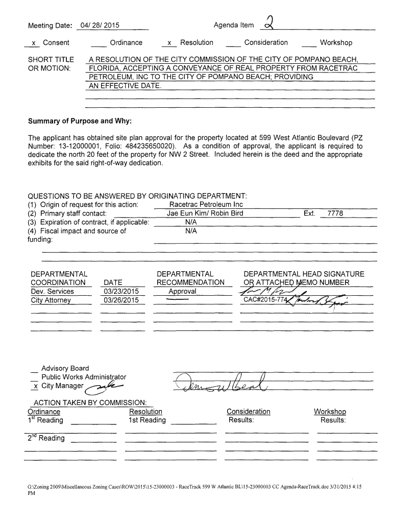 Fillable Online FLORIDA, ACCEPTING A CONVEYANCE OF REAL PROPERTY FROM