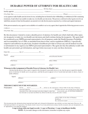 Durable Power of Attorney for Health Care