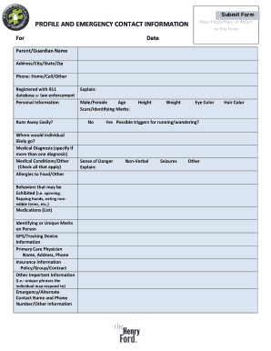 Emergency Contact Information Form for Children with Autism