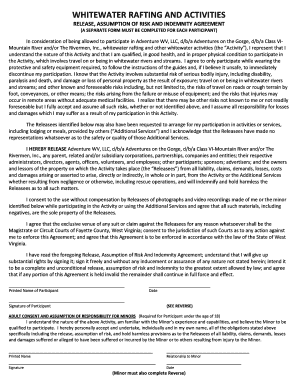 Whitewater Rafting Release and Indemnity Agreement