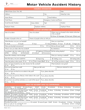 Motor Vehicle Accident History Form
