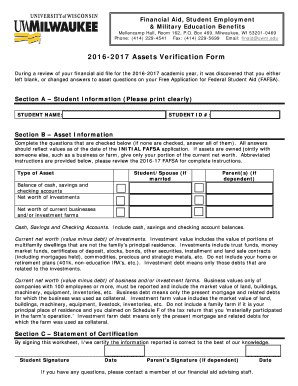 2016-2017 Assets Verification Form