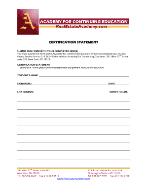 Real Estate Academy Certification Statement