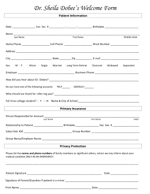 Dr. Sheila Dobee's Patient Welcome Form