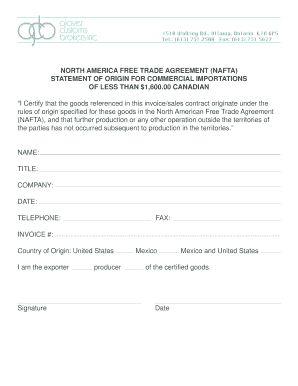 NAFTA Statement of Origin