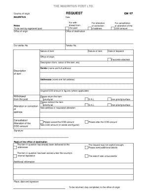 Mauritius Post Request Form