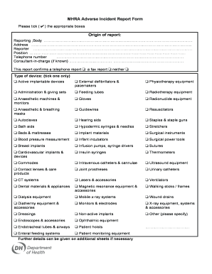 MHRA Adverse Incident Report Form