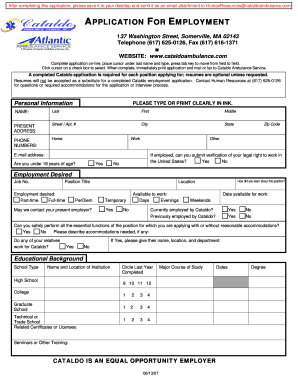Cataldo Ambulance Service Employment Application